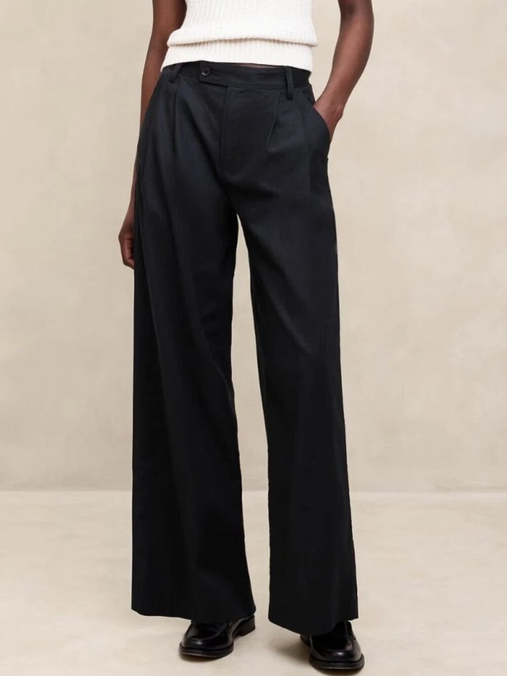 Banana Republic Wide Leg Pants Trousers Linen Blend Pleated Front Black size 10P